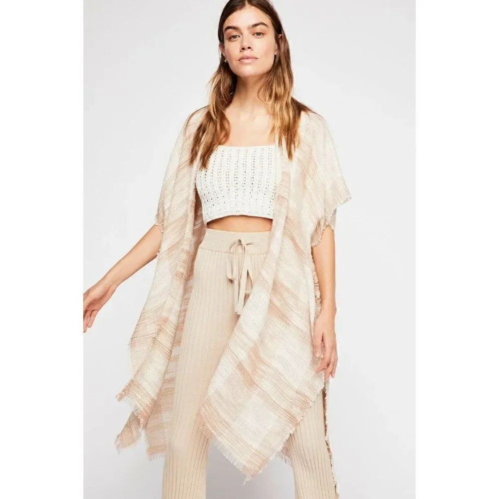 NEW FREE PEOPLE RIVER BEND FRINGE RAW HEM KIMONO DUSTER COVER-UP IN NATURAL